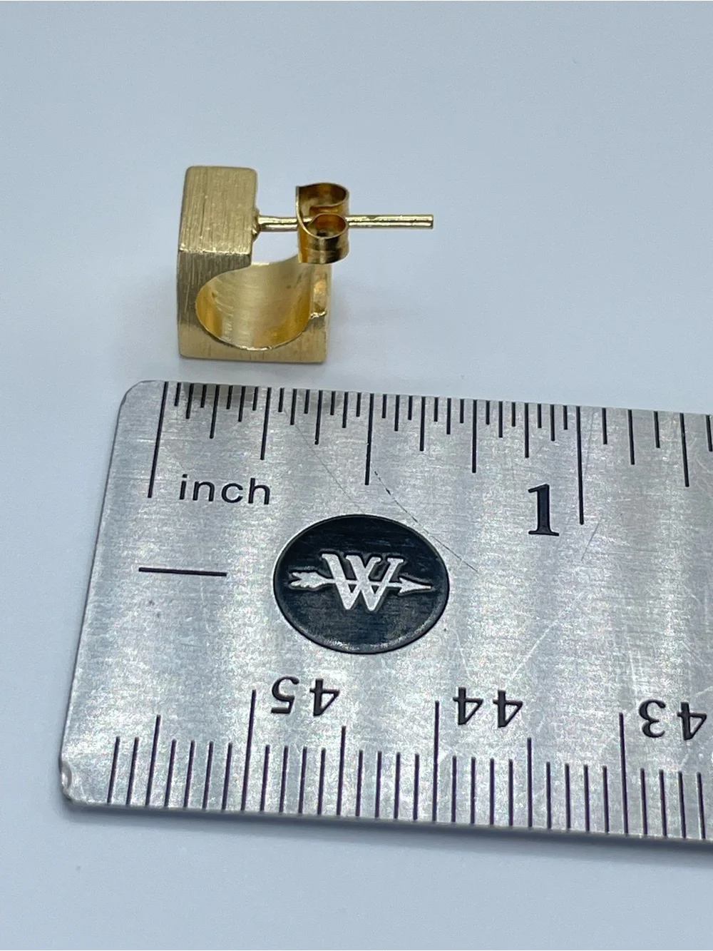 Gold Tone Brushed Square Geometric Stud Earrings Minimalist Modern Statement
